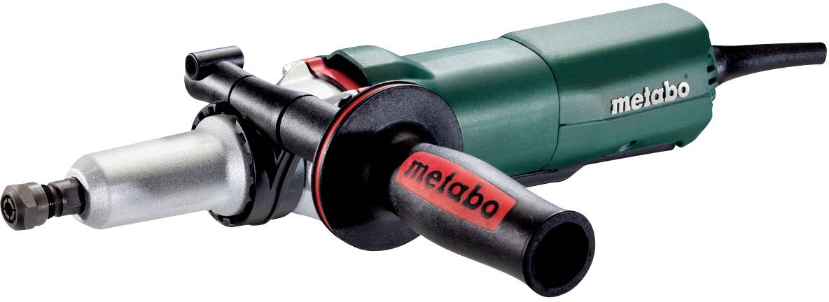 Ein grüner Winkelschleifer der Marke 'metabo' mit schwarzem Griff und Kabel, geeignet für Metallschleifarbeiten.