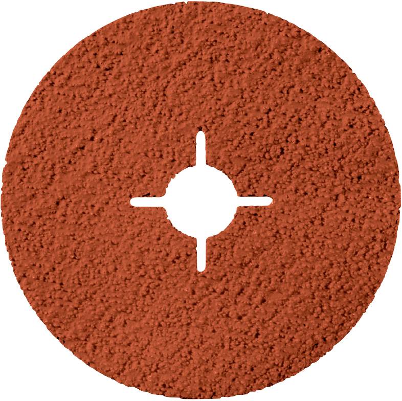 Ein roter Schleifaufsatz für Werkzeuge, rund mit einer zentralen Öffnung, zur Holz- oder Metallbearbeitung.