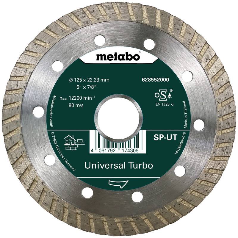 Metabo Universal Turbo Diamanttrennscheibe, Größe 125 x 22,23 mm, zum Schneiden von Stein/Beton.