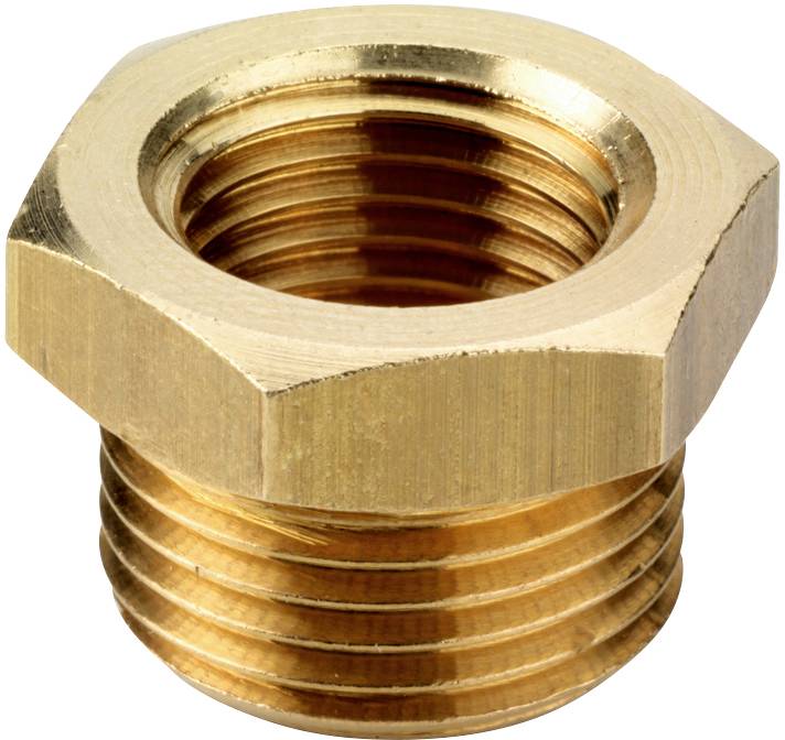 Eine sechskantige Messingmutter mit Innengewinde, verwendet zum Verschrauben von Rohren oder Armaturen in Sanitärinstallationen.