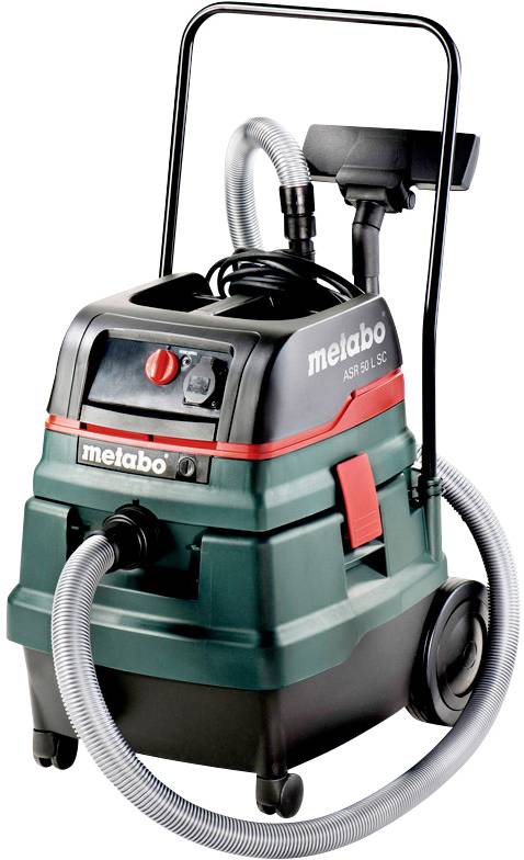 Staubsauger von Metabo mit Rädern und flexiblem Schlauch, geeignet für Werkstätten und Baustellen.