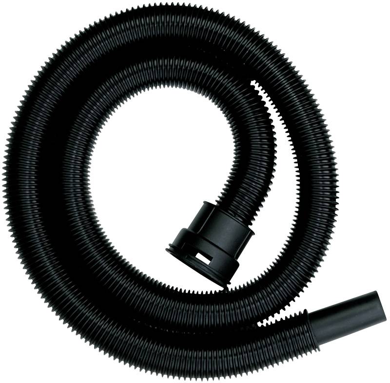 Ein langer, schwarzer Wellschlauch mit zwei Endanschlüssen, geeignet für Staubsauger.
