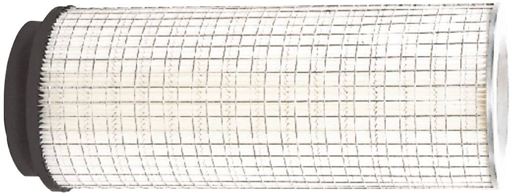 Ein zylindrischer Luftfilter mit gitternetzartiger Struktur. Der Filter ist hell und zeigt ein gleichmäßiges Muster aus feinen Linien.