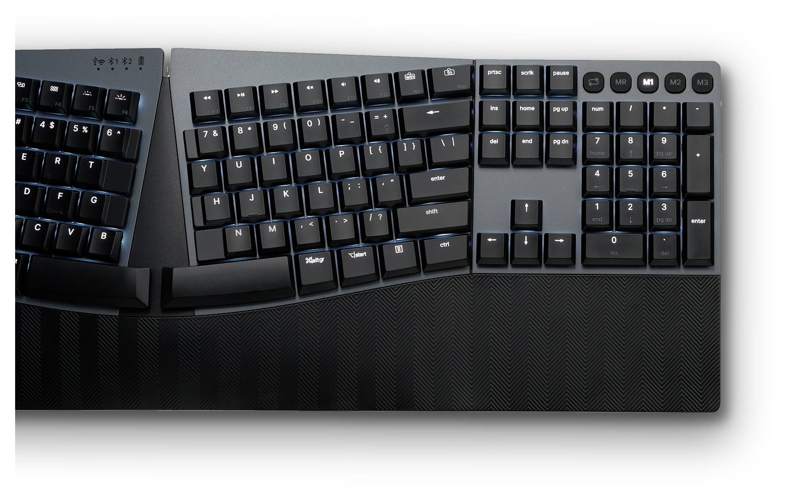 Perixx PERIBOARD-835 BR DE Bluetooth® Tastatur Deutsch, QWERTZ Schwarz Wiederaufladbar, Beleuchtet, Ergonomisch