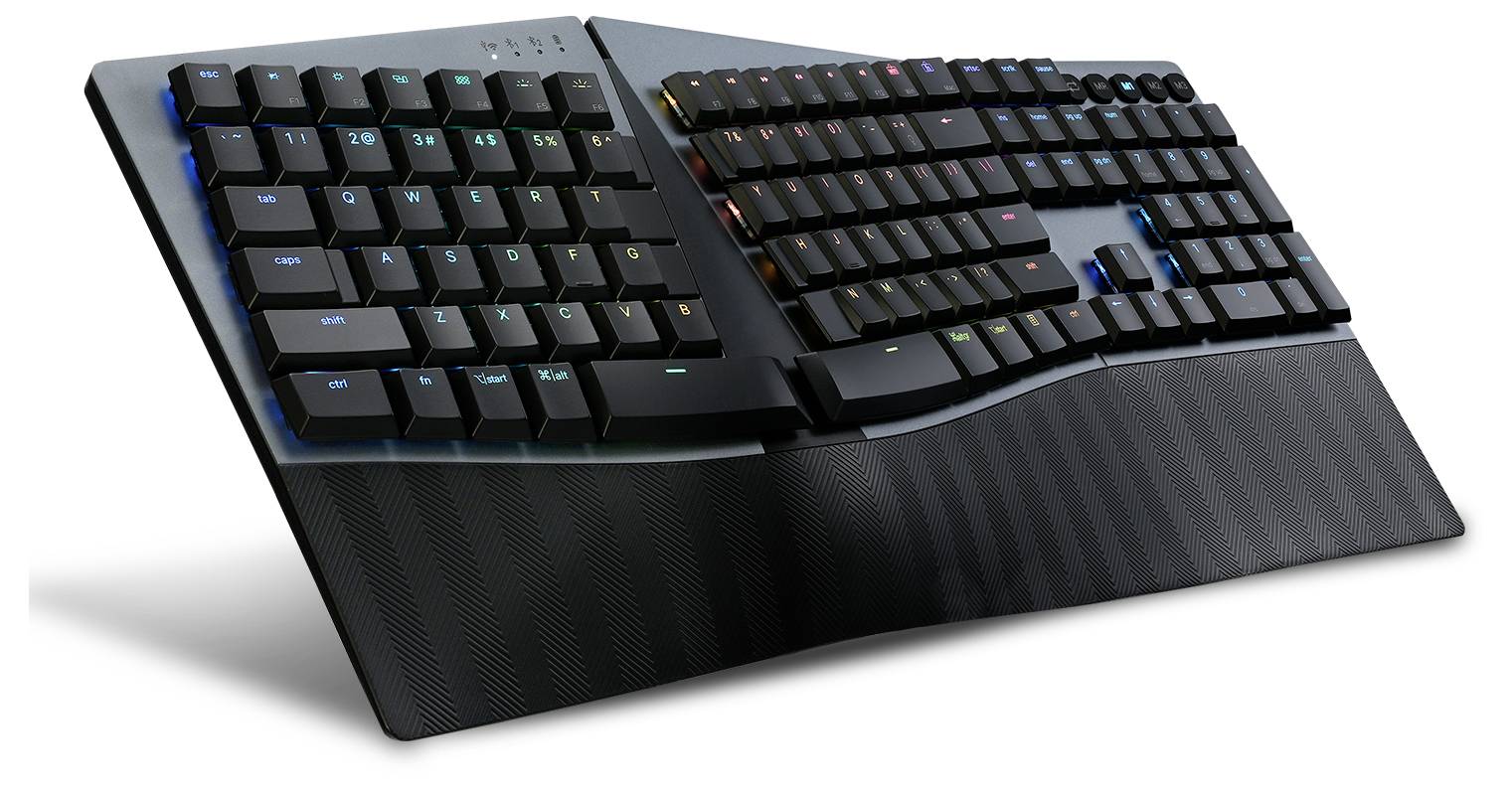 Perixx PERIBOARD-835 BR DE Bluetooth® Tastatur Deutsch, QWERTZ Schwarz Wiederaufladbar, Beleuchtet, Ergonomisch