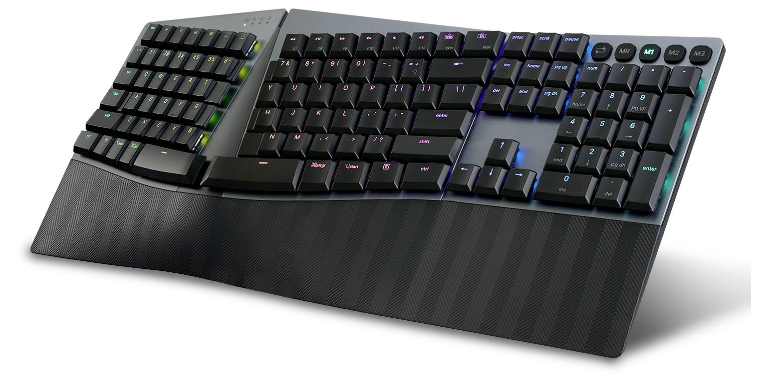 Perixx PERIBOARD-835 BR DE Bluetooth® Tastatur Deutsch, QWERTZ Schwarz Wiederaufladbar, Beleuchtet, Ergonomisch