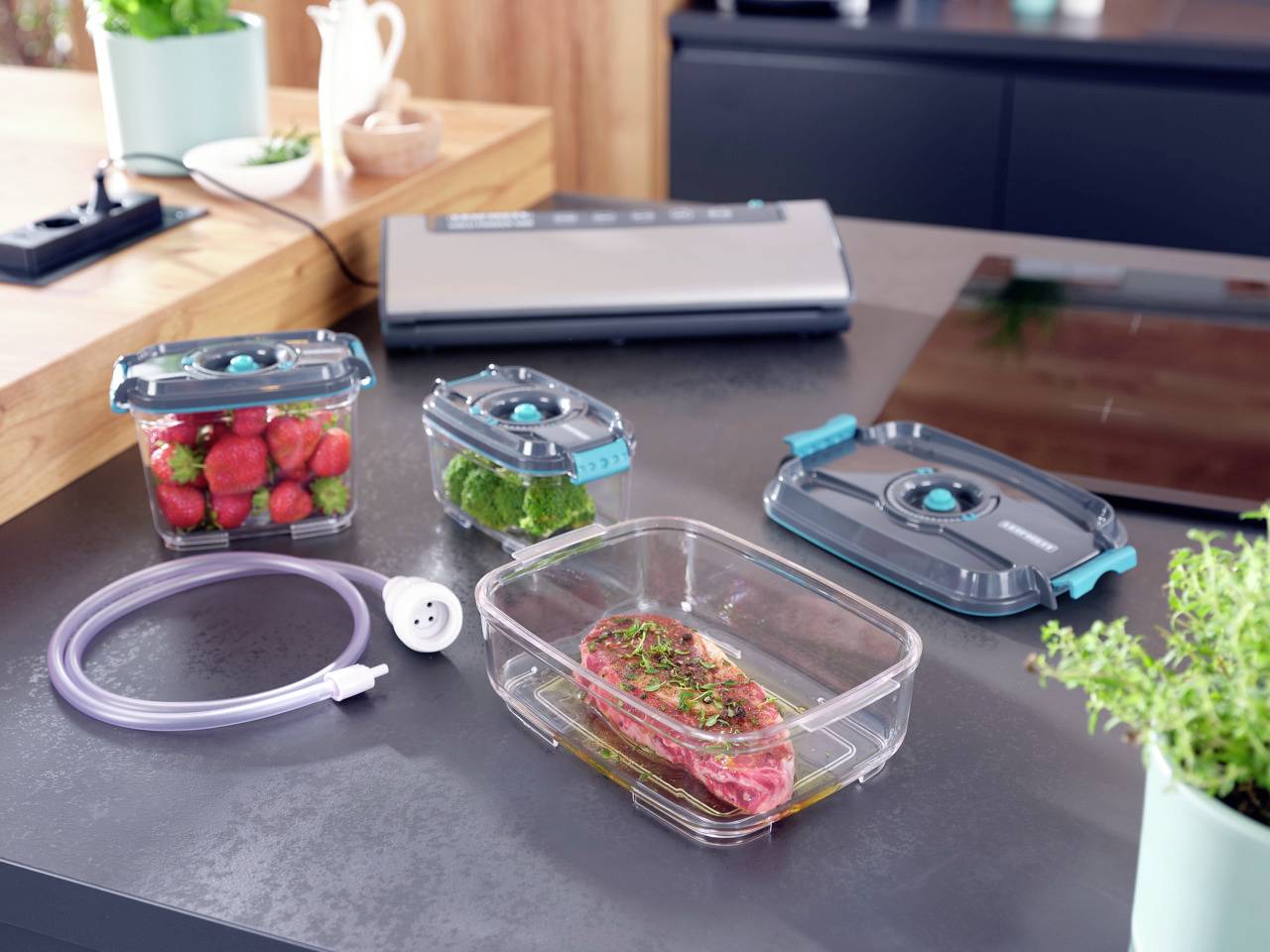 Leifheit 3233 3233 Vakuumbehälter Anthrazit, Türkis, Transparent