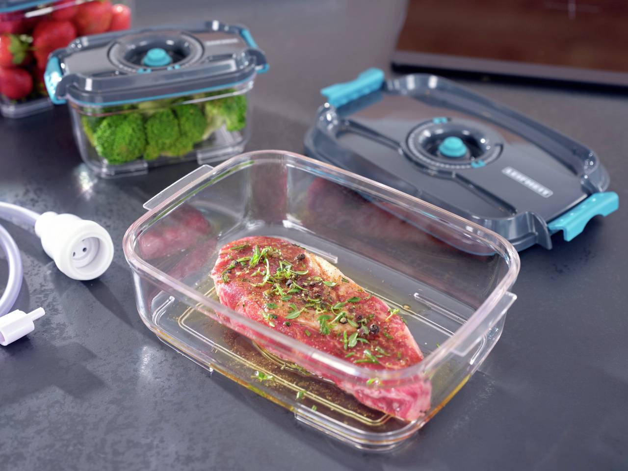 Leifheit 3233 3233 Vakuumbehälter Anthrazit, Türkis, Transparent