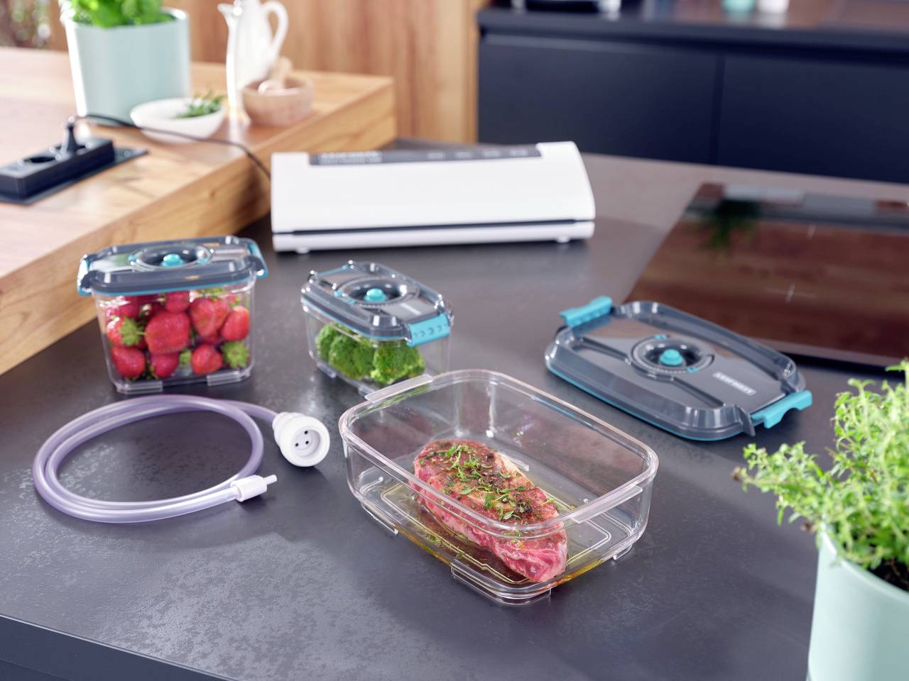 Leifheit 3233 3233 Vakuumbehälter Anthrazit, Türkis, Transparent