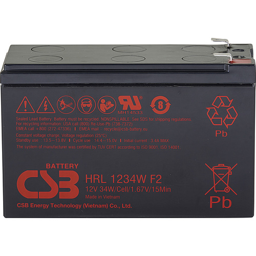 CSB Battery HRL 1234W high-rate longlife HRL1234WF2-FR Bleiakku 12V 8.5Ah Blei-Vlies (AGM) (B x H x T) 151 x 94 x 65mm