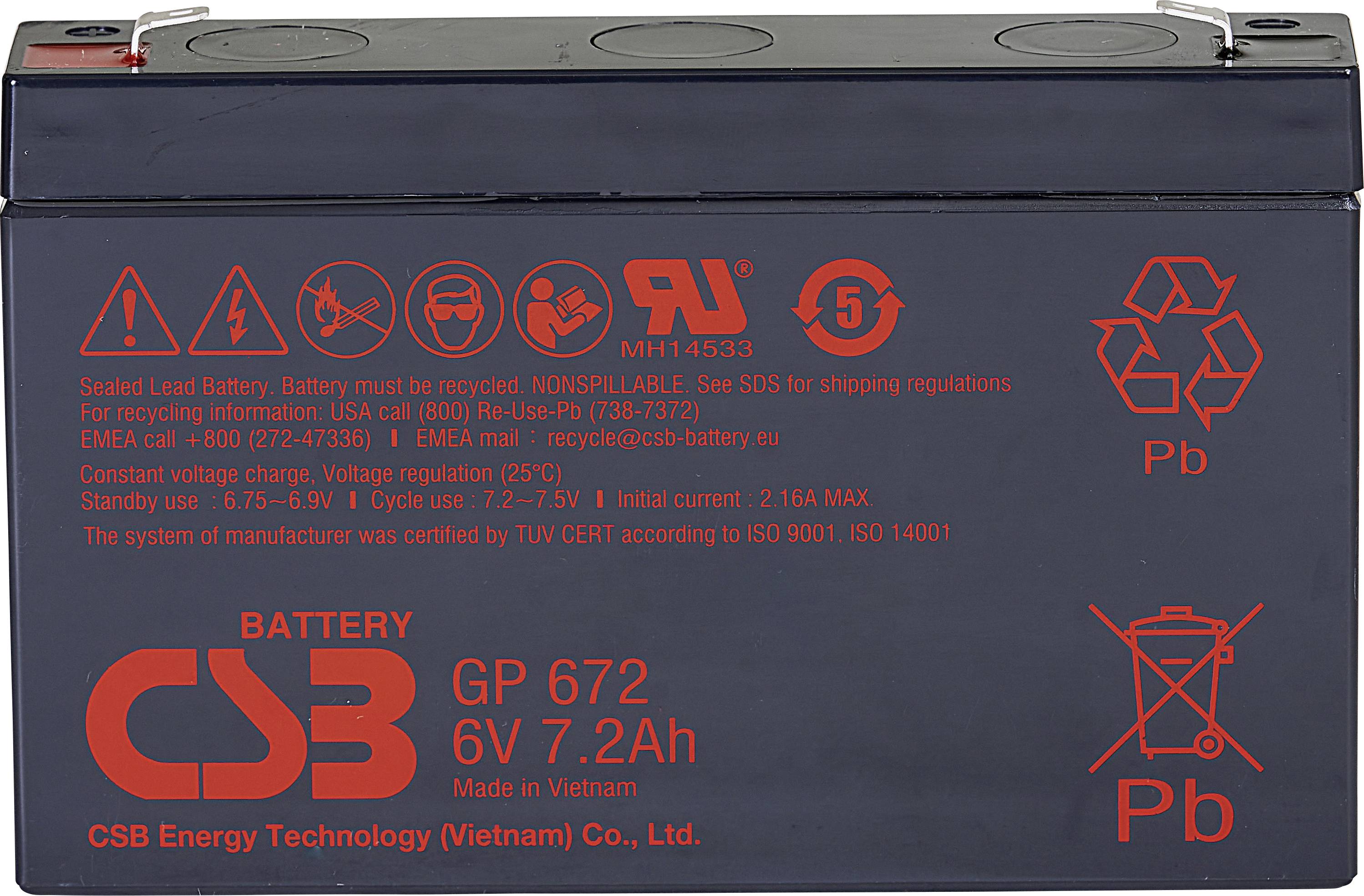 CSB Battery GP 672 Standby USV GP672F1 Bleiakku 6V 7.2Ah Blei-Vlies (AGM) (B x H x T) 151 x 101 x 34mm Flachstecker 4.8 mm