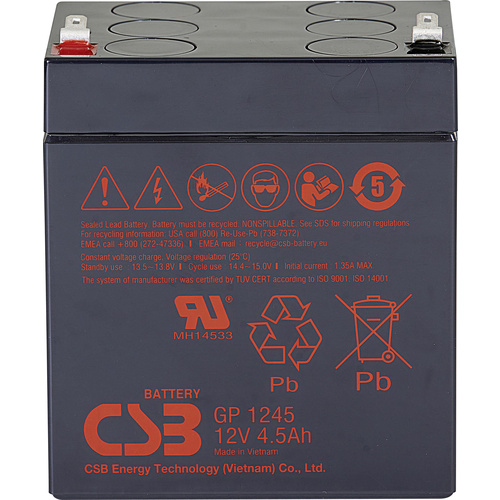 CSB Battery GP 1245 Standby USV GP1245F1 Bleiakku 12V 4.5Ah Blei-Vlies (AGM) (B x H x T) 93 x 108 x 70mm Flachstecker 4.8 mm