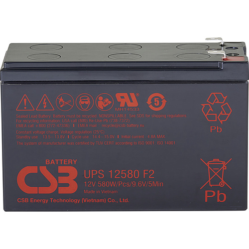 CSB Battery UPS 12580high-rate UPS12580F2 Bleiakku 12V 9.4Ah Blei-Vlies (AGM) (B x H x T) 151 x 99 x 65mm Flachstecker 6.35mm