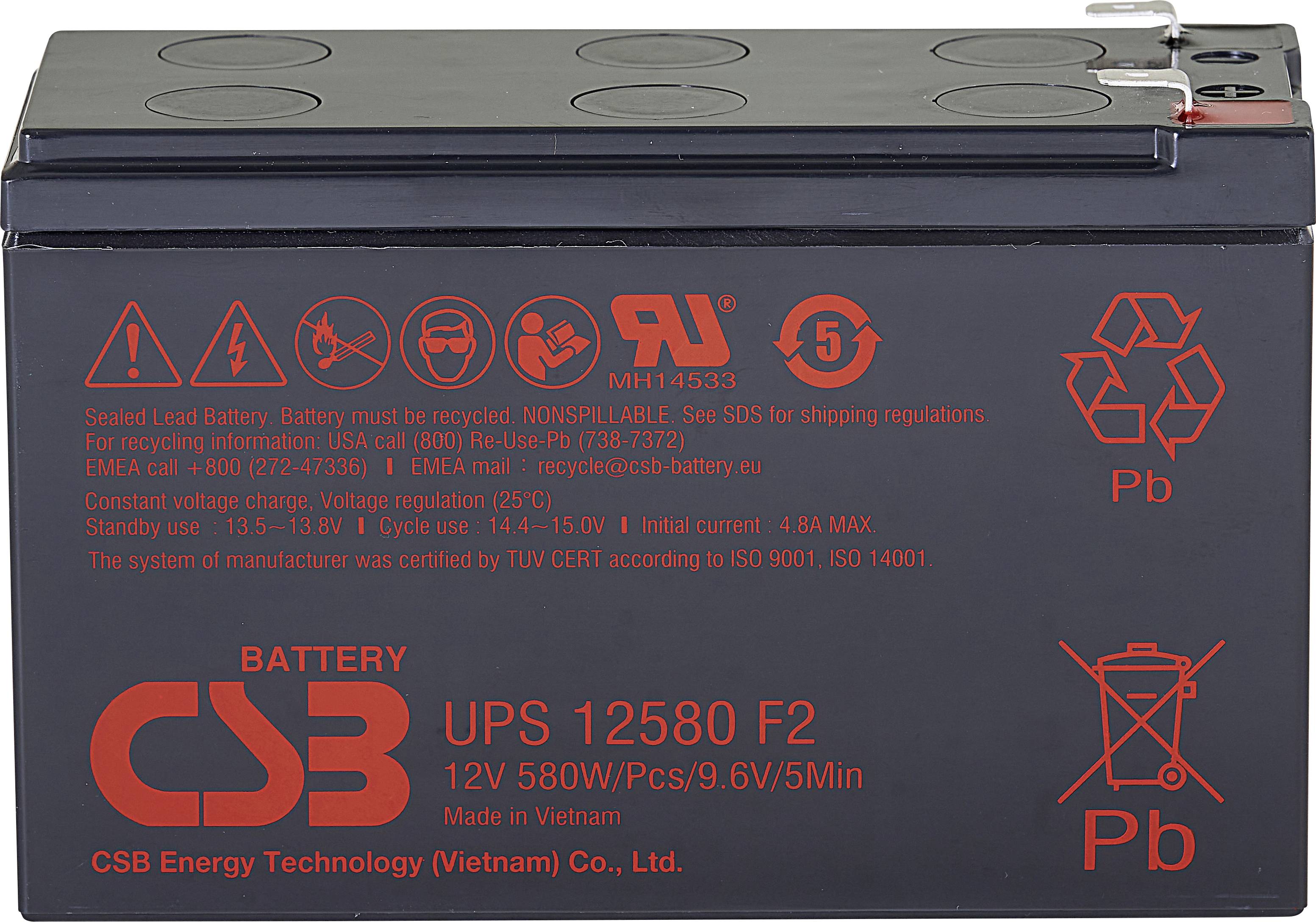 CSB Battery UPS 12580high-rate UPS12580F2 Bleiakku 12V 9.4Ah Blei-Vlies (AGM) (B x H x T) 151 x 99 x 65mm Flachstecker 6.35mm