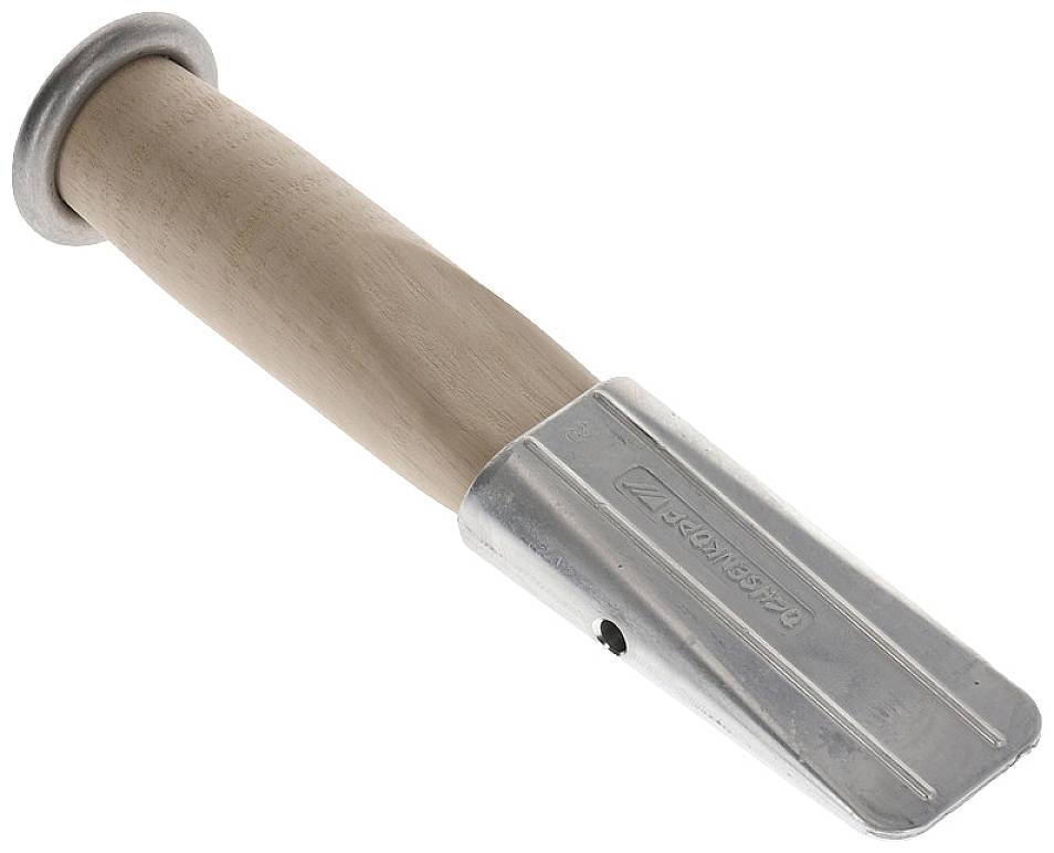 Ein traditioneller Tortenbodenschneider mit Holzgriff und Metallklinge, verwendet zum Teilen von Tortenböden, liegt auf einer weißen Fläche.