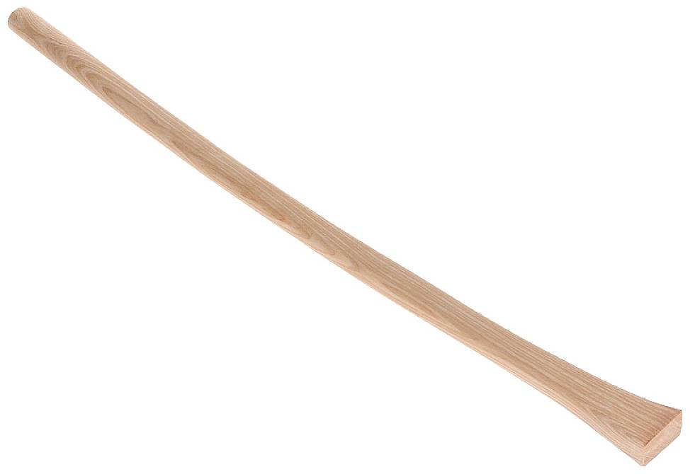 Ein langer, hölzerner Griff, möglicherweise ein Werkzeugstiel, aus hellem Holz mit einer glatten, bearbeiteten Oberfläche.