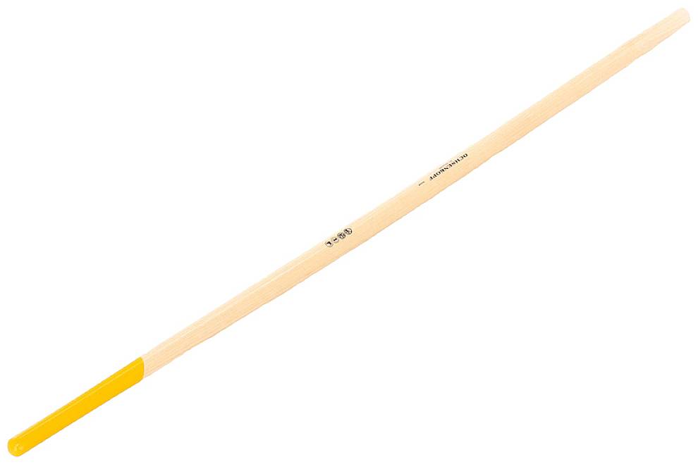 Ein gelb lackierter Pinsel mit Holzgriff, leicht schräg zur Seite liegend. Ideal für feine Malereien und präzise Detailarbeiten.
