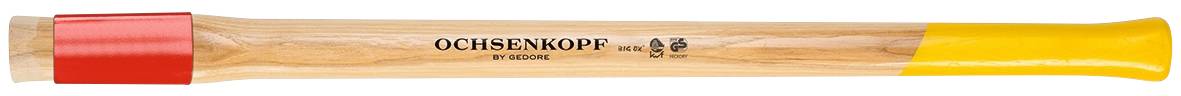Ein Holzstiel mit rotem und gelbem Ende, auf dem 'Ochsenkopf Made in Germany' steht.