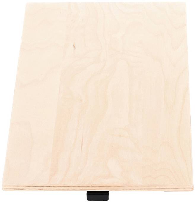 Ein rechteckiges, helles Holzbrett mit glatter Oberfläche und Maserung, geeignet als Regalbrett oder Ablagefläche.