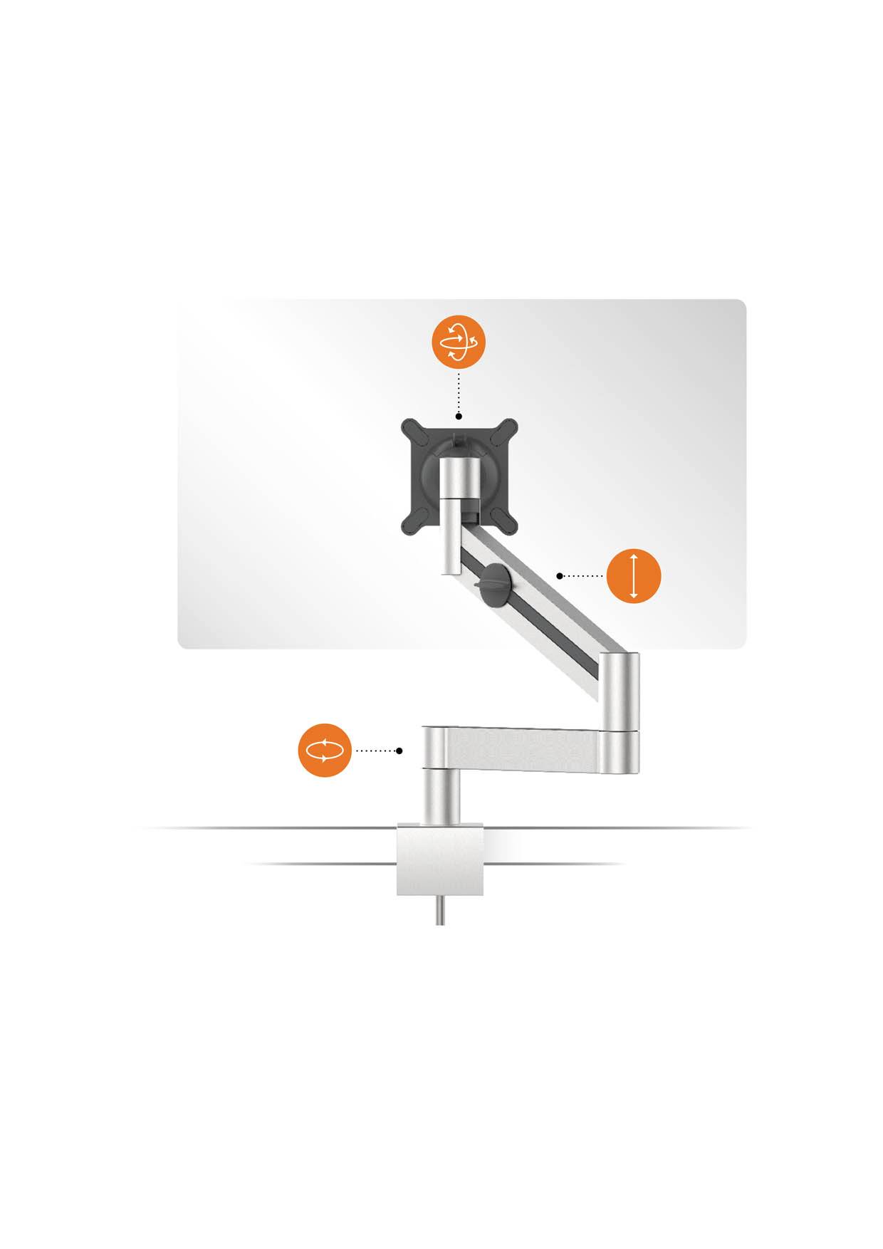 Durable 508323 Monitor-Tischhalterung 53,3 cm (21") - 96,5 cm (38") Silber Drehbar, Schwenkbar, Höhenverstellbar, Neigbar