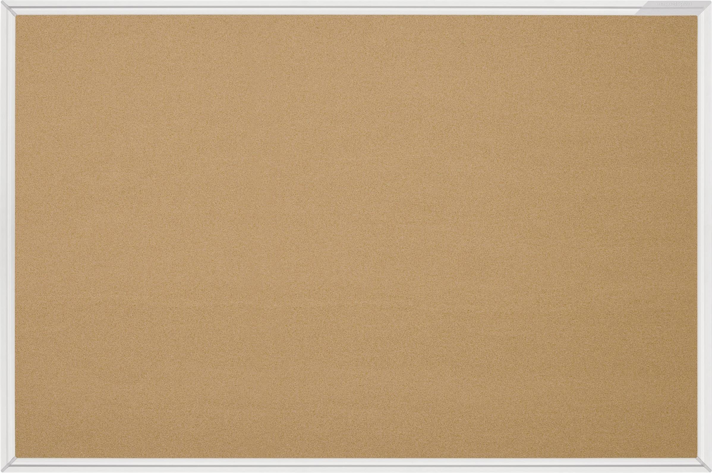 Leere Pinnwand aus Kork mit weißem Rahmen, bereit, Notizen oder Bilder anzubringen.