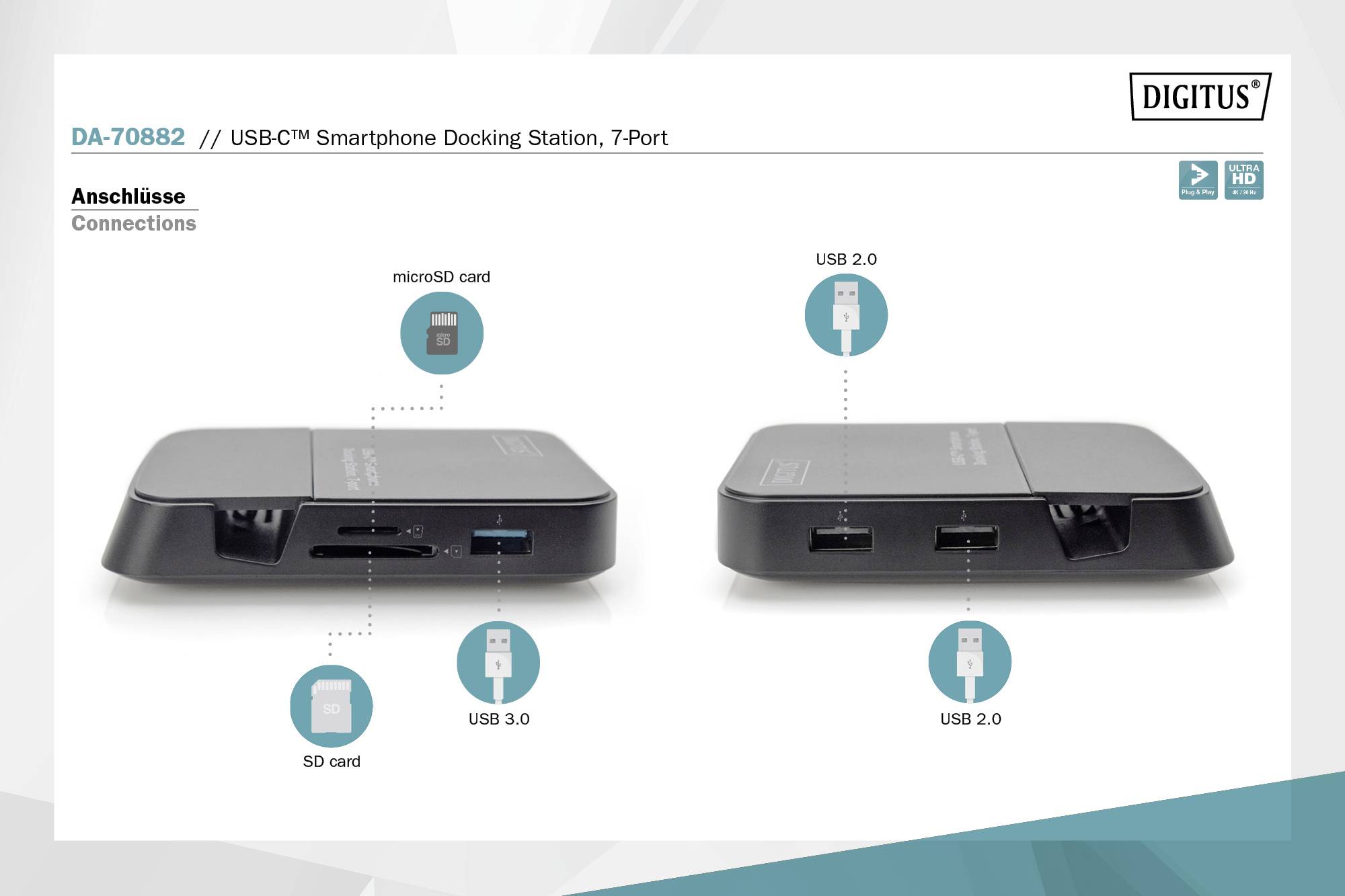 Digitus USB 3.0 Typ-C™ Smartphone Docking Station USB-C® (USB 3.2 Gen 1) Handy Dockingstation Schwarz