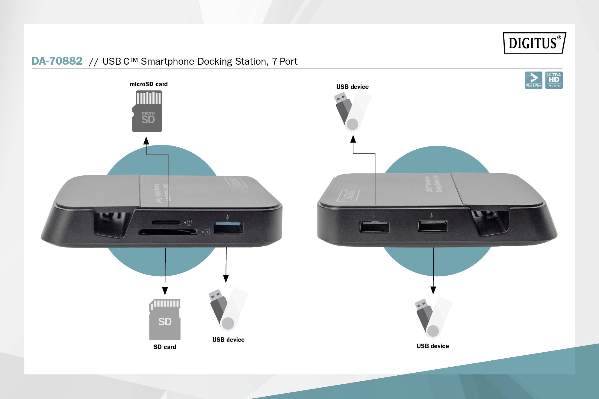 Digitus USB 3.0 Typ-C™ Smartphone Docking Station USB-C® (USB 3.2 Gen 1) Handy Dockingstation Schwarz