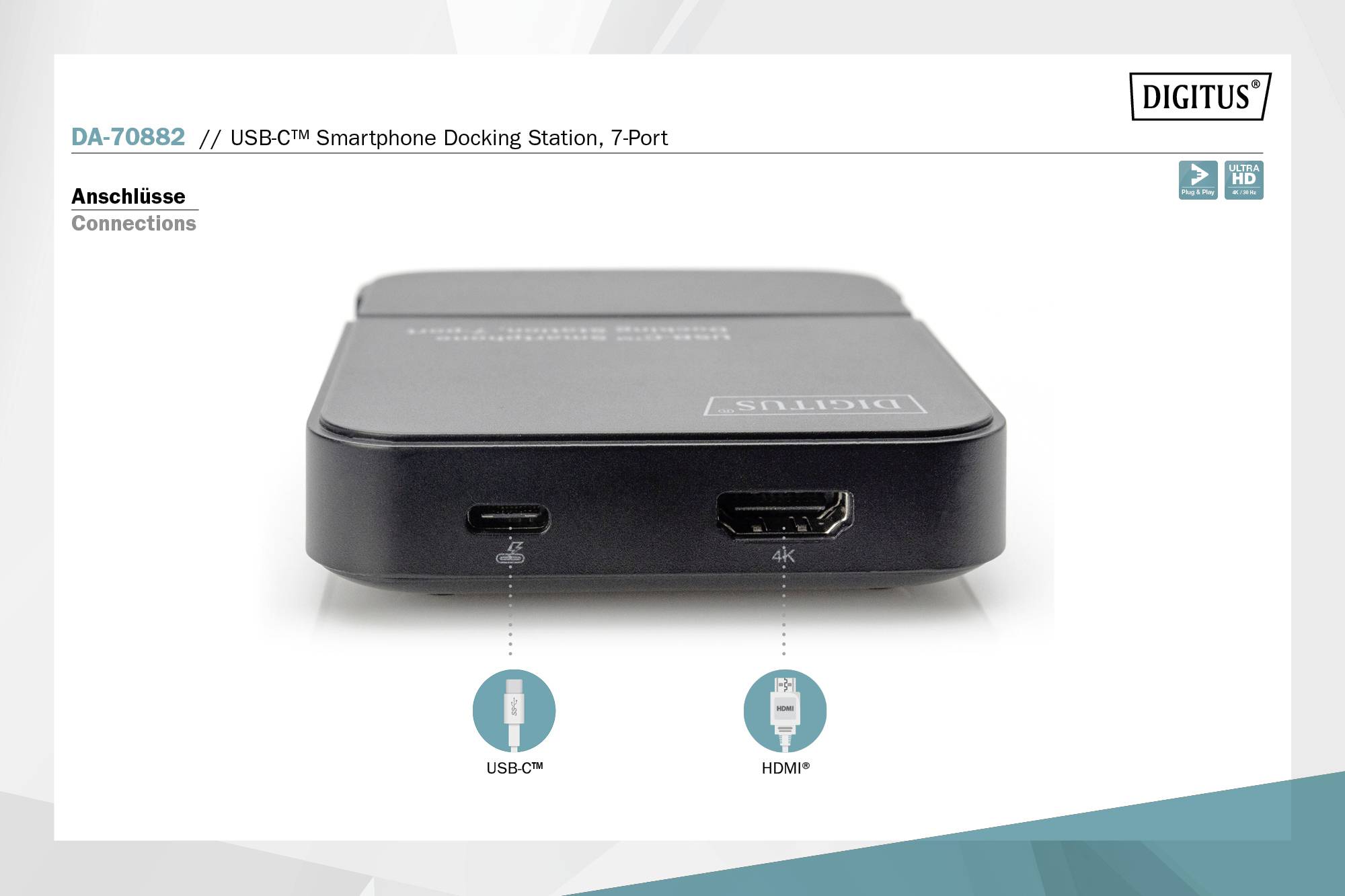 Digitus USB 3.0 Typ-C™ Smartphone Docking Station USB-C® (USB 3.2 Gen 1) Handy Dockingstation Schwarz