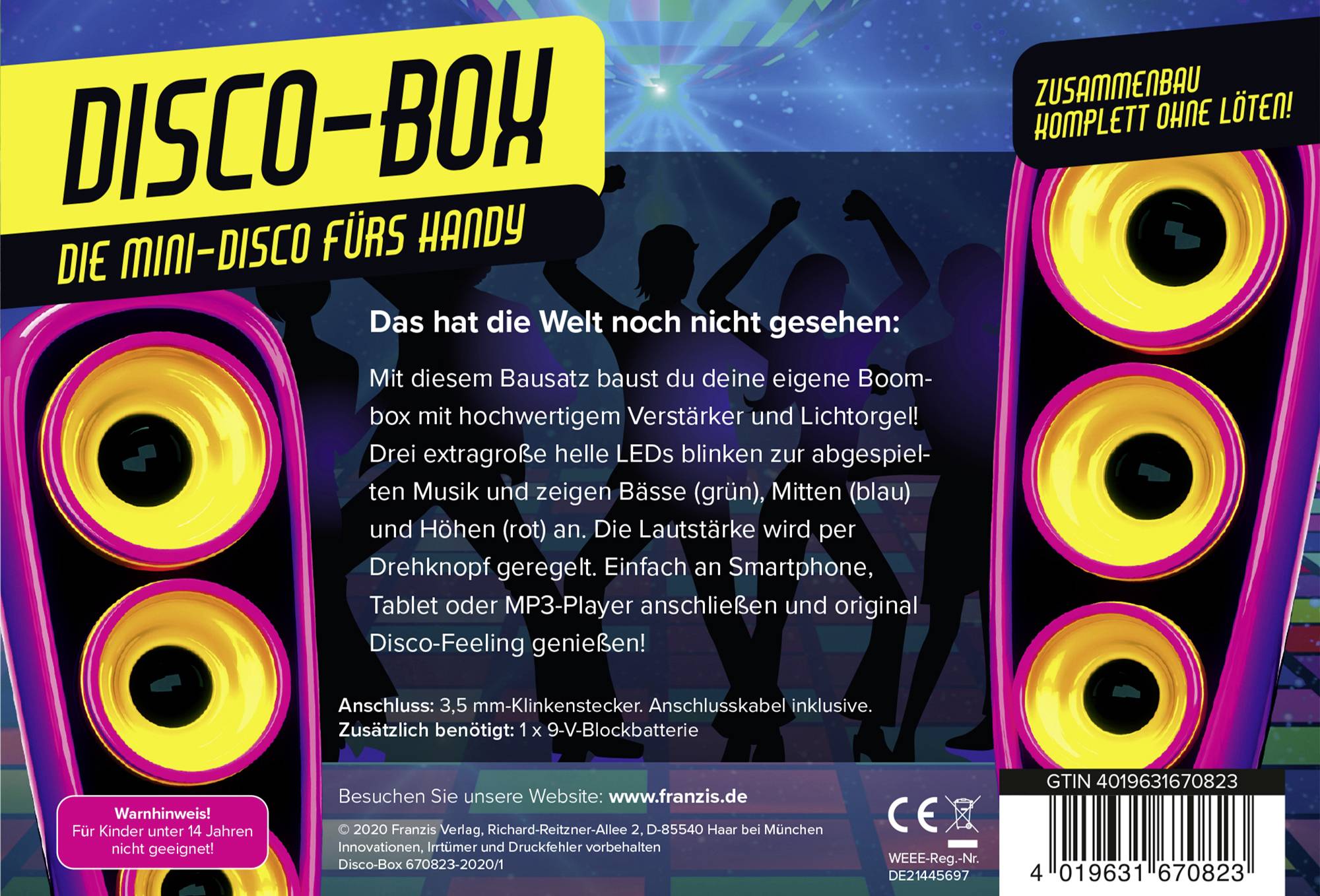 Franzis Verlag 67082 Disco-Box Bausätze, Sound & Light Bausatz ab 14 Jahre