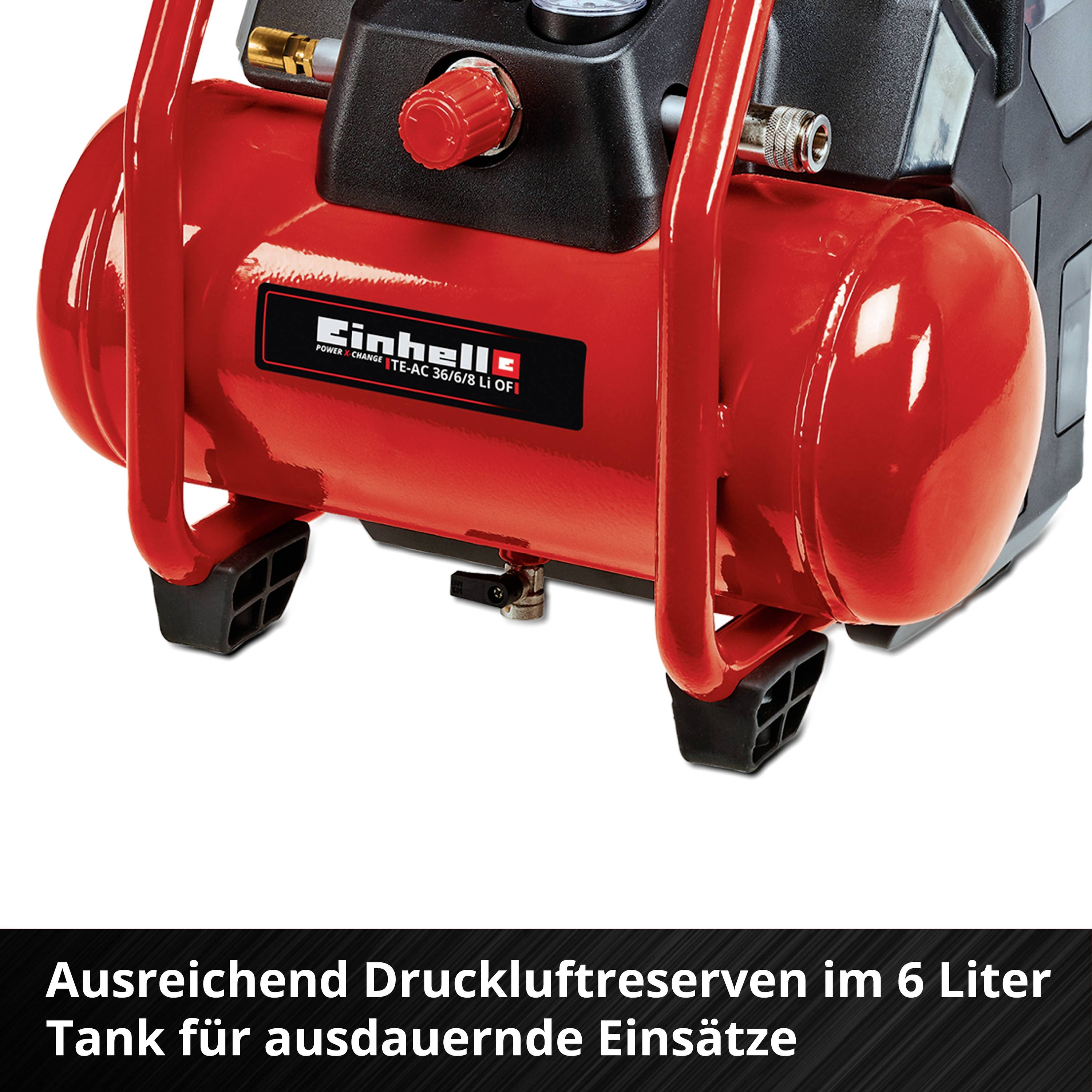 Einhell 4020450 Kompressor Power X-Change TE-AC 36/6/8 Li – Solo 8 bar 1 Zylinder