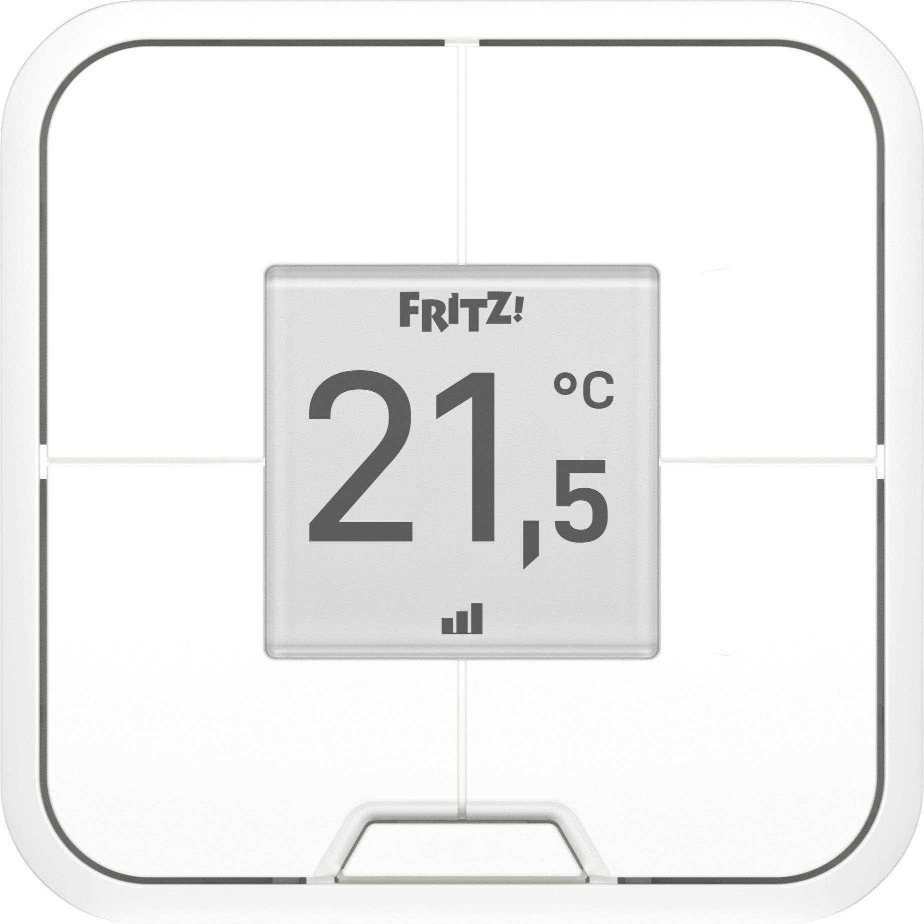 Ein Thermostat zeigt 'FRITZ!' und eine Temperatur von 21,5 °C an.