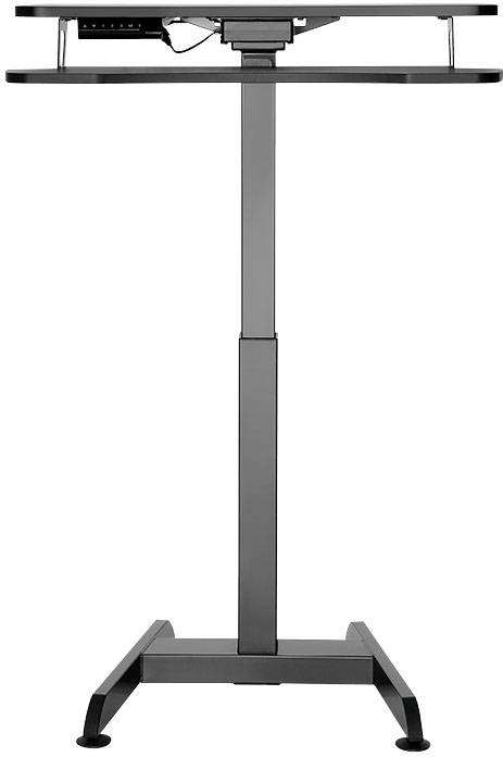 Ein höhenverstellbarer Schreibtisch mit Metallgestell, geeignet für ergonomisches Arbeiten im Stehen oder Sitzen.