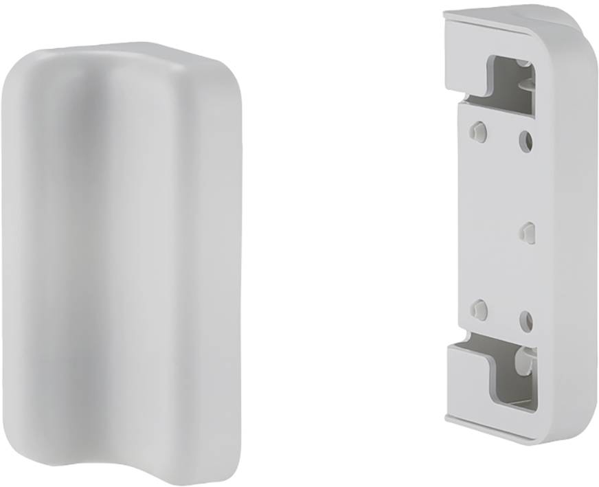 Zwei graue, rechteckige Abdeckungen mit abgerundetem Design, vermutlich für elektronische oder mechanische Teile.