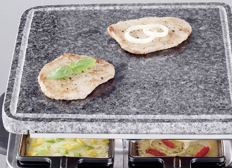 Severin 2373 Raclette 8 Pfännchen, Antihaftbeschichtung, Grillfunktion Edelstahl (gebürstet), Schwarz