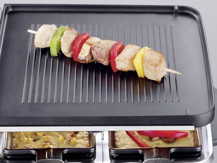 Severin 2373 Raclette 8Pfännchen, Antihaftbeschichtung, Grillfunktion Edelstahl (gebürstet), Schwarz