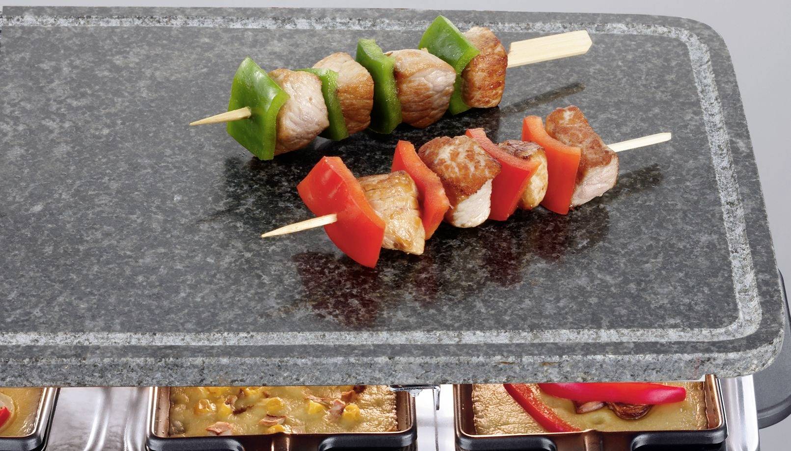 Severin 2374 Raclette 8 Pfännchen, Antihaftbeschichtung, Grillfunktion Edelstahl (gebürstet), Schwarz