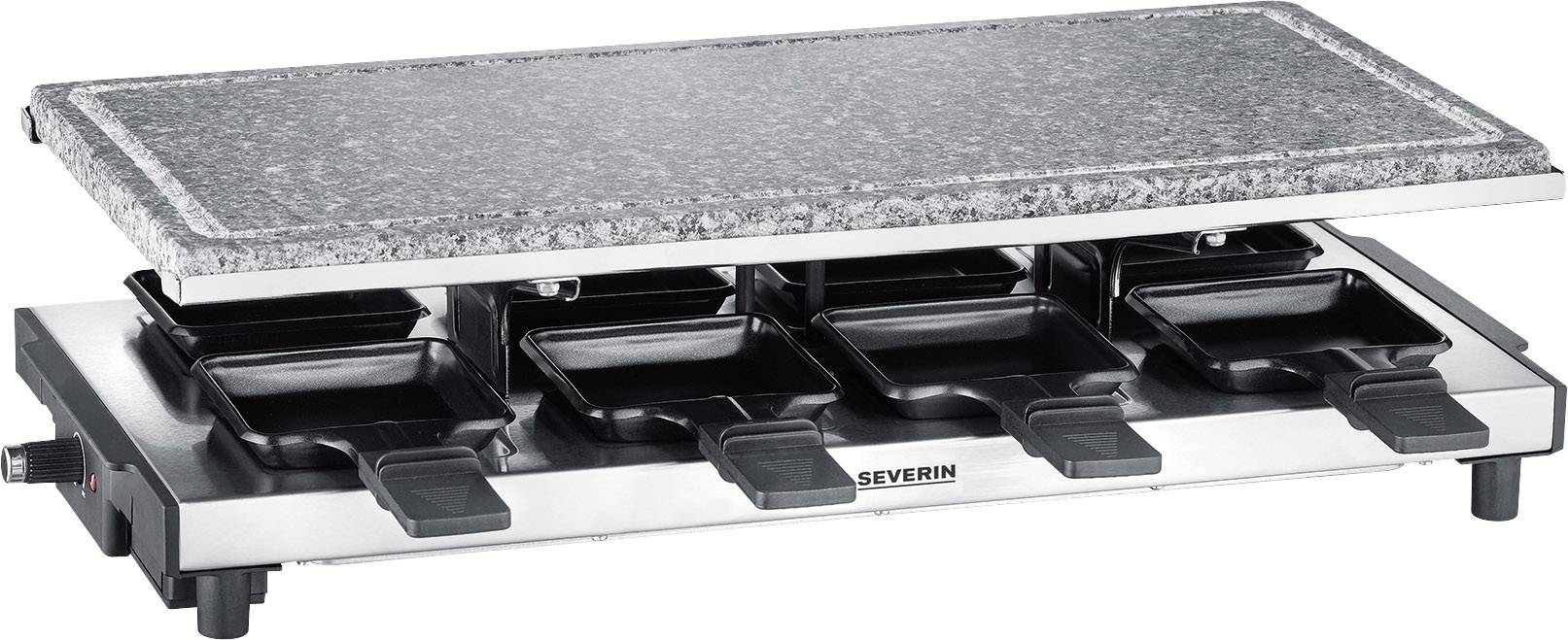 Severin 2374 Raclette 8 Pfännchen, Antihaftbeschichtung, Grillfunktion Edelstahl (gebürstet), Schwarz