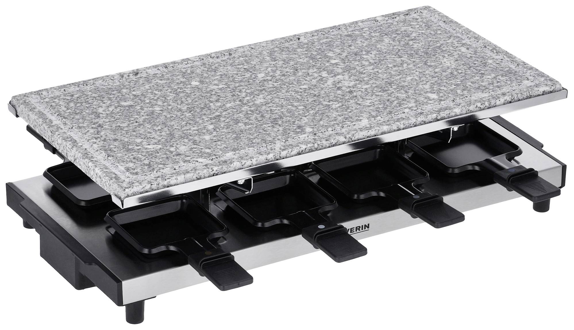 Severin 2374 Raclette 8 Pfännchen, Antihaftbeschichtung, Grillfunktion Edelstahl (gebürstet), Schwarz