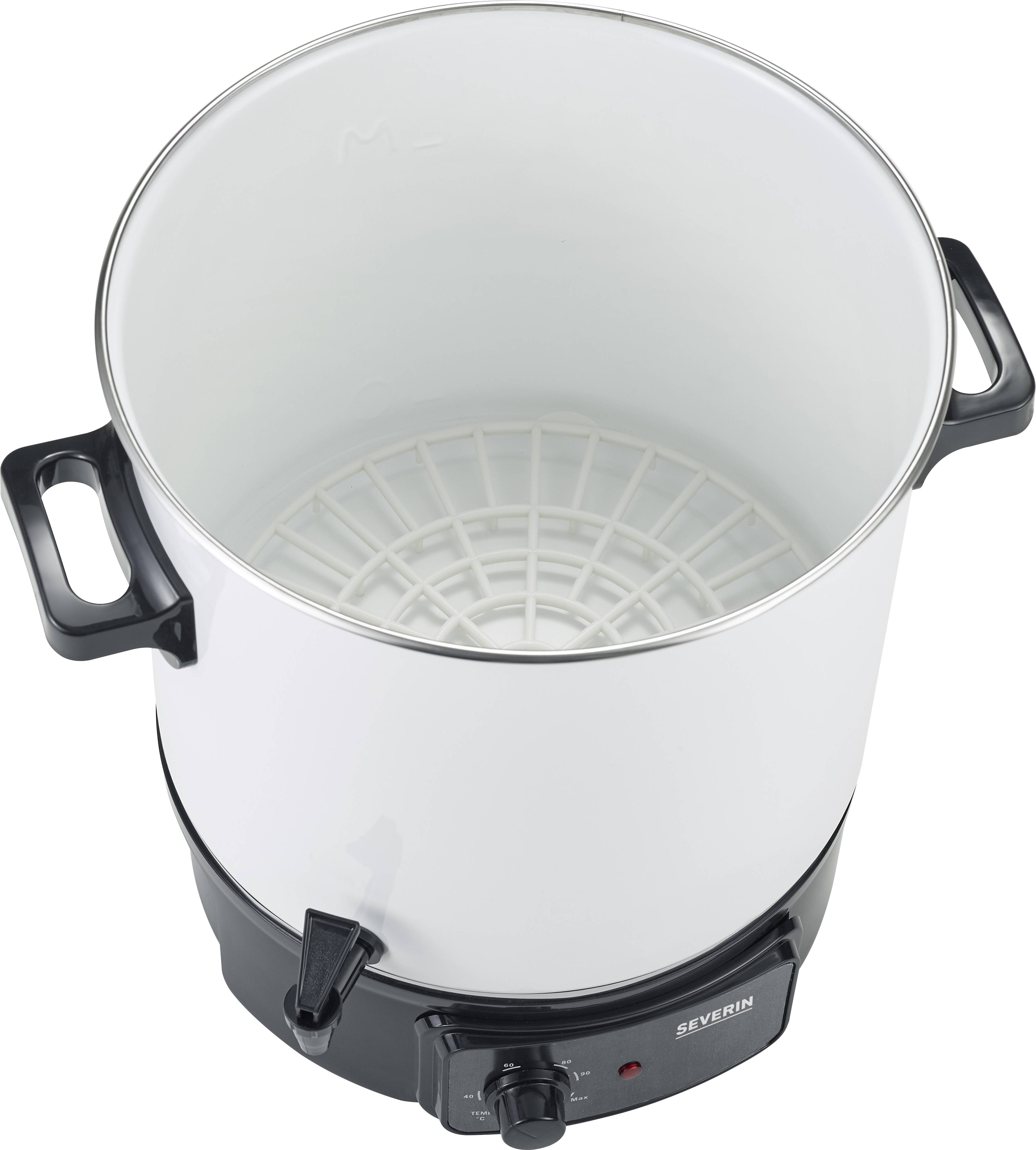 Severin 3654 Einkoch-/Heißgetränkeautomat stufenloser Temperaturregler, Kontrollleuchte Stahl, Weiß/Schwarz