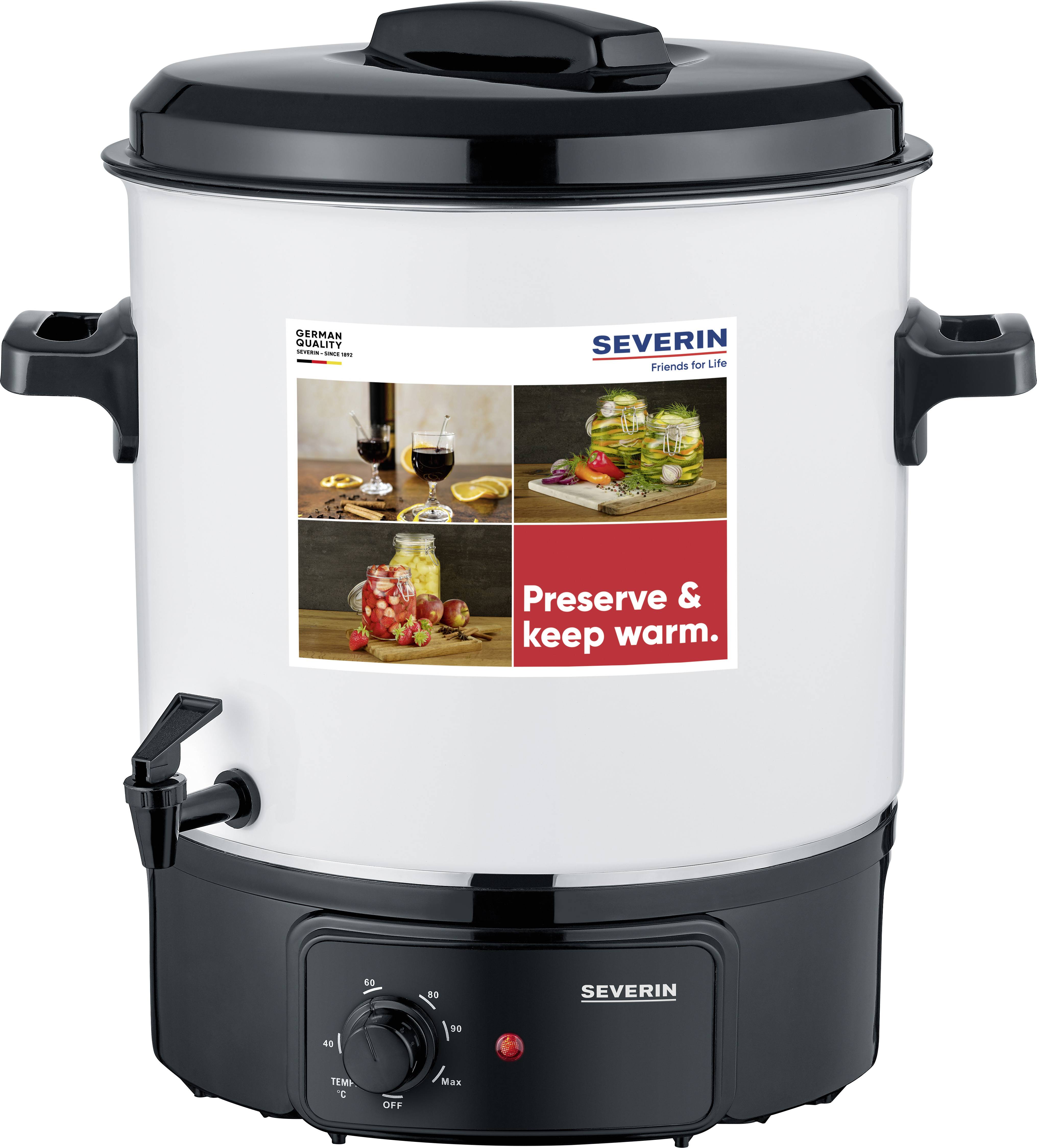 Severin 3654 Einkoch-/Heißgetränkeautomat stufenloser Temperaturregler, Kontrollleuchte Stahl, Weiß/Schwarz