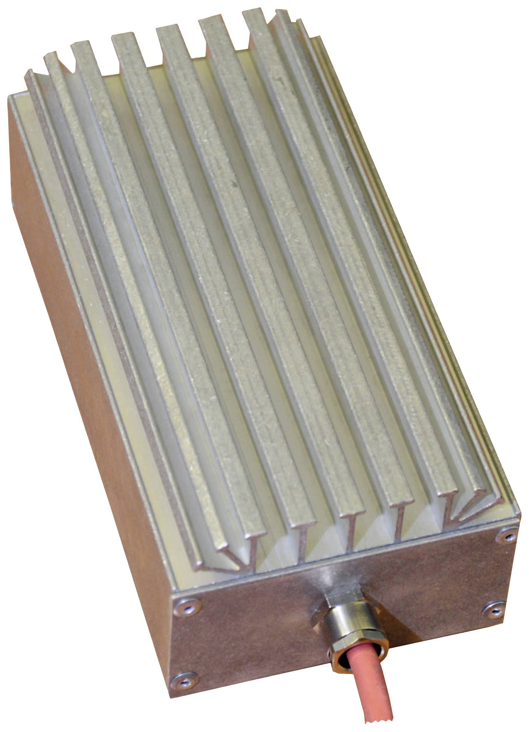 Ein metallener Kühler mit Rippen, an dem ein Kabel befestigt ist. Entwickelt, um Wärme von elektronischen Komponenten abzuleiten.