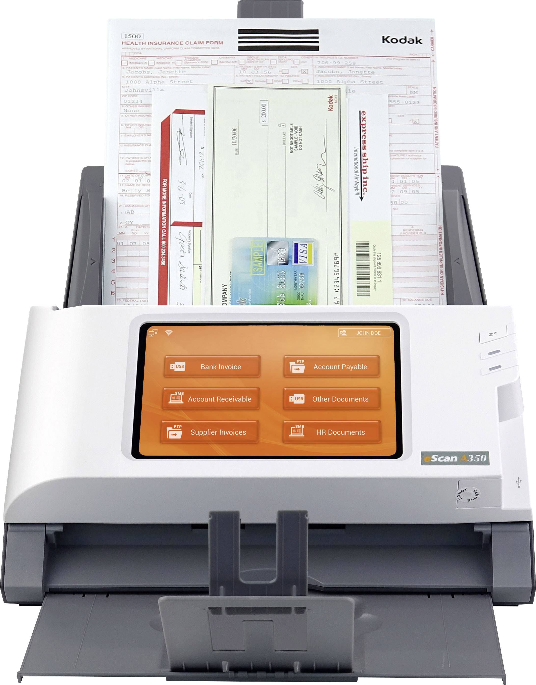 Plustek eScan A350 Enterprise Duplex-Dokumentenscanner 216 x 5080mm 600 x 600 dpi 25 Seiten/min RJ45, USB-A (USB 2.0), WLAN