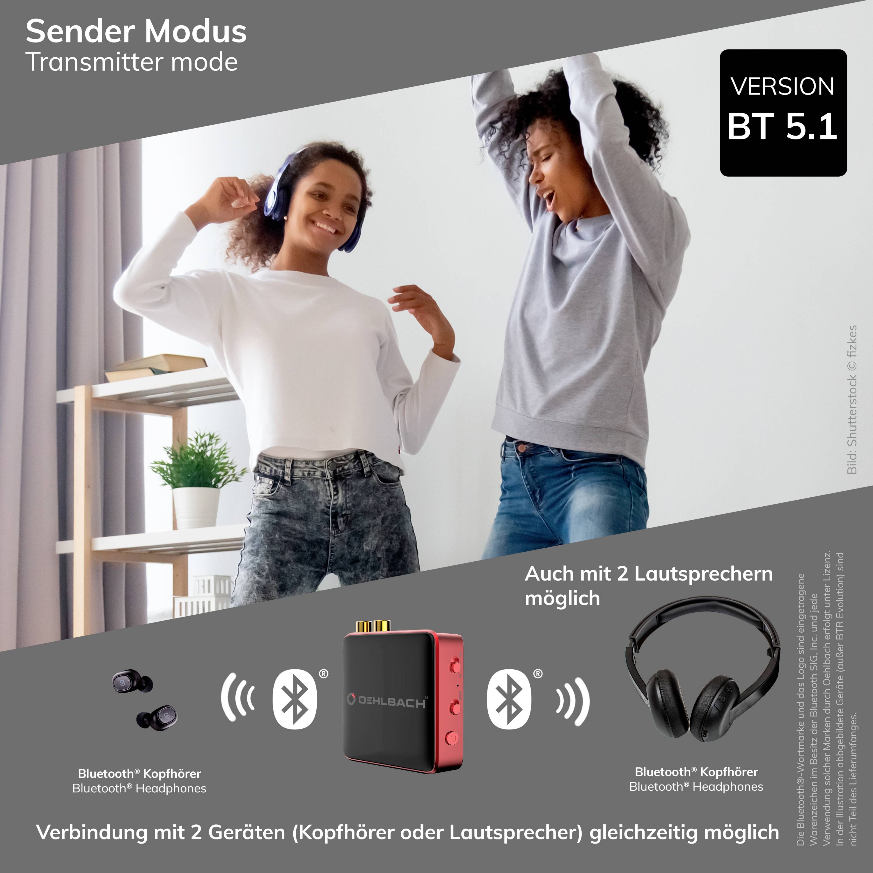 Oehlbach BTR Evolution 5.1 Bluetooth® Musik-Sender/Empfänger Bluetooth Version: 5.1 10m aptX®-Technologie
