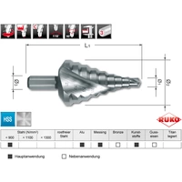 RUKO 101092 Stufenbohrer 6.5 - 32.5mm HSS Gesamtlänge 79mm 1St. RUKO 101092 Stufenbohrer 6.5 - 32.5mm HSS Gesamtlänge 79mm 1St.