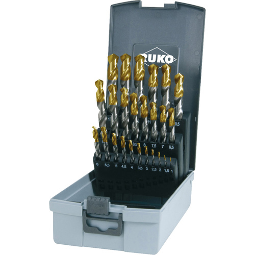 RUKO 2501215TRO HSS-G Spiralbohrer-Set 25teilig 1 mm, 1.5 mm, 2 mm, 2.5 mm, 3 mm, 3.5 mm, 4 mm, 4.5 mm, 5 mm, 5.5 mm, 6 mm, 6.5