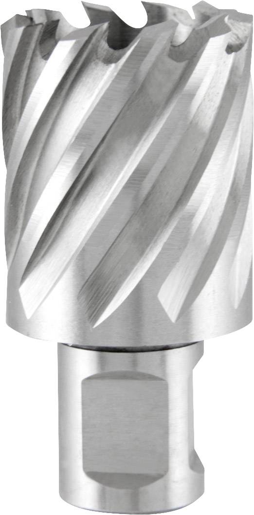 Ein silberner Lochsägenbohrer mit spiralförmigen Rillen, geeignet zum Bohren in Metall.