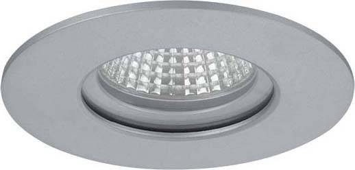 Integrierte Deckeneinbauleuchte in rundem, silbernem Rahmen, zeigt eine strukturierte LED-Oberfläche für breite Lichtstreuung.