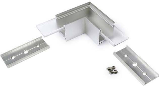 Aluminium-Eckverbinder und zwei Abdeckplatten, geeignet zur Verbindung von LED-Profilen, inklusive Schrauben zur Befestigung.