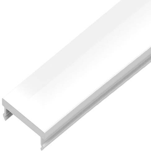 Weiße, rechteckige Kunststoffabdeckung, möglicherweise für eine Beleuchtungsanlage geeignet.