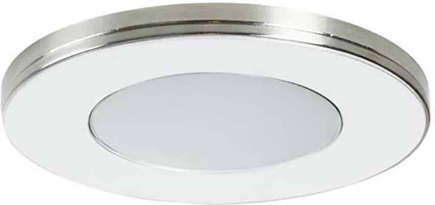 Runde LED-Deckenleuchte mit silbernem Rand und weißer Oberfläche. Ideal für moderne Innenräume.